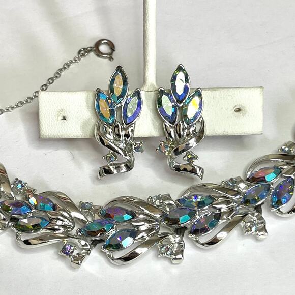 Vintage Bracelet Earrings Signed CORO Blue Rhinestone Costume Jewelry M06 - Picture 1 of 6